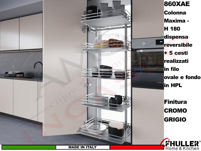 Colonna Dispensa Reversibile ELLITE 860XAE H.180 + 5 Cesti Da 30 a 75 Cromo-Grigio