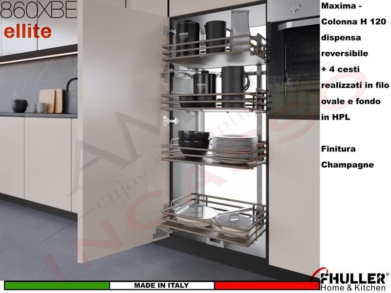 Colonna Dispensa Reversibile ELLITE 860XBE H.120 + 4 Cesti Larg. Da 30 a 60 CHAMPAGNE