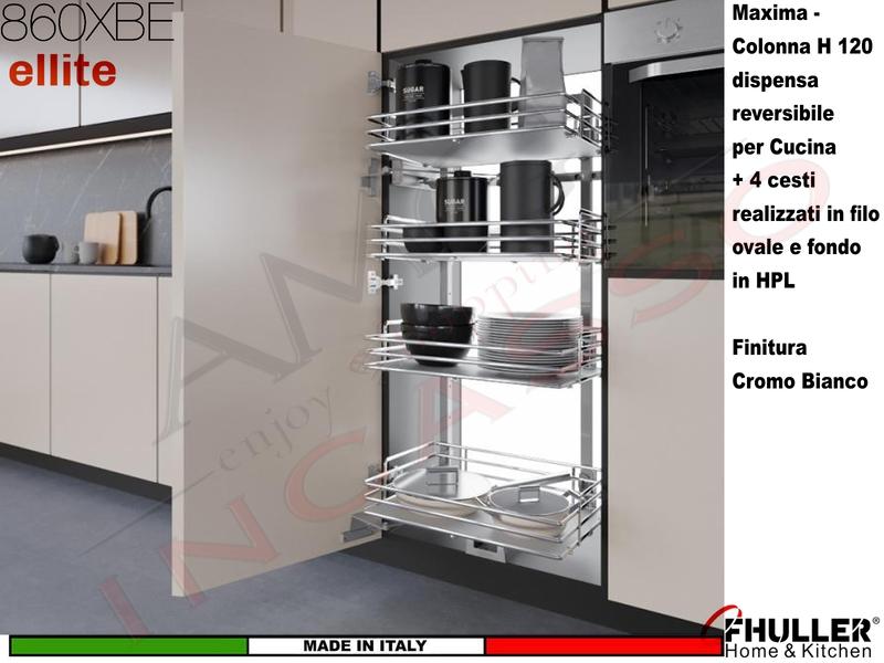 Colonna Dispensa Reversibile ELLITE 860XBE H.120 + 4 Cesti Larg. Da 15 a 75 Cromo Bianco