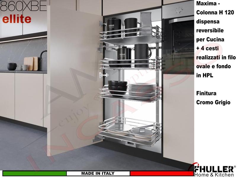 Colonna Dispensa Reversibile ELLITE 860XBE H.120 + 4 Cesti Larg. Da 30 a 60 GRIGIO