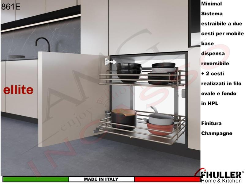 Colonna Dispensa Reversibile ELLITE 861E H.58,2 + 2 Cesti Larg. Da 40 a 60 CHAMPAGNE