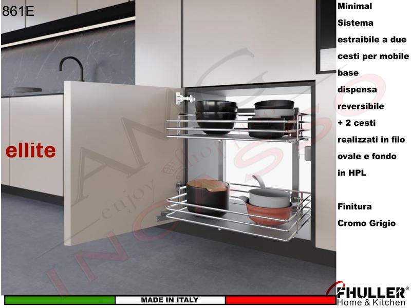 Colonna Dispensa Reversibile ELLITE 861E H.58,2 + 2 Cesti Larg. Da 40 a 60 GRIGIO