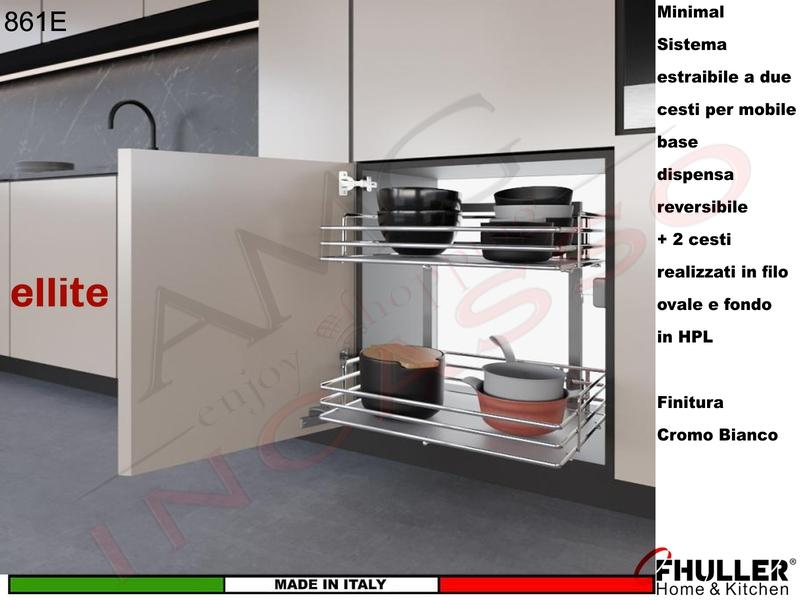 Colonna Dispensa Reversibile ELLITE 861E H.58,2 + 2 Cesti Larg. Da 40 a 60 Cromo Bianco