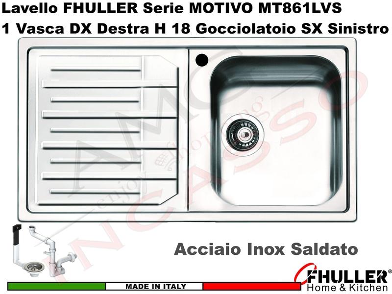 Lavello FHULLER Mod.MOTIVO Acciaio Spazzolato 86X50 1 Vasca H 18 DX e Gocc. SX