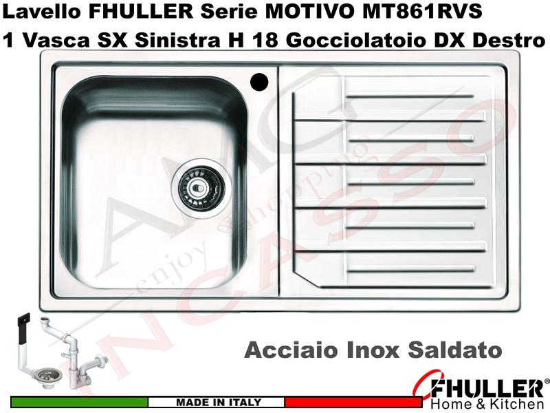 Lavello FHULLER Mod.MOTIVO Acciaio Spazzolato 86X50 1 Vasca H 18 SX e Gocc. DX