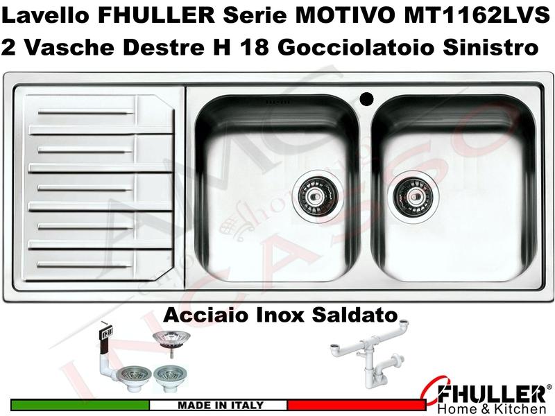 Lavello FHULLER Mod.MOTIVO Acciaio Spazzolato 116X50 2 Vasche H 18 DX e Gocc. SX