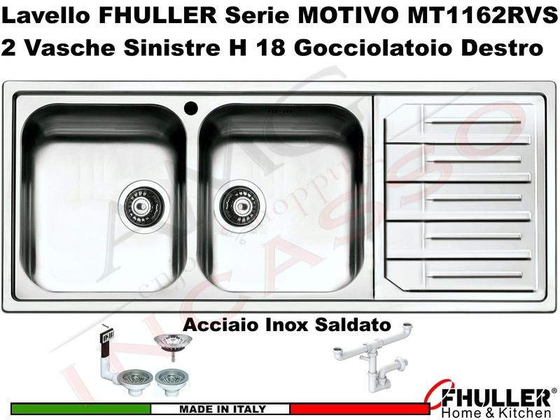 Lavello FHULLER Mod.MOTIVO Acciaio Spazzolato 116X50 2 Vasche H 18 SX e Gocc. DX