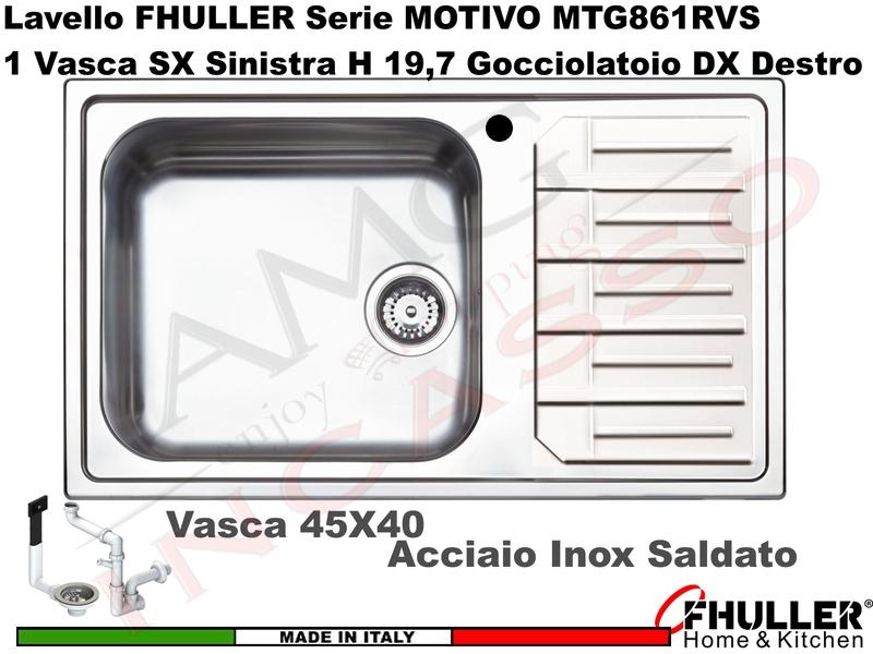 Lavello FHULLER Mod.MOTIVO Acciaio Spazzolato 86X50 1 Vasca H 18 SX Maxi e Gocc. DX