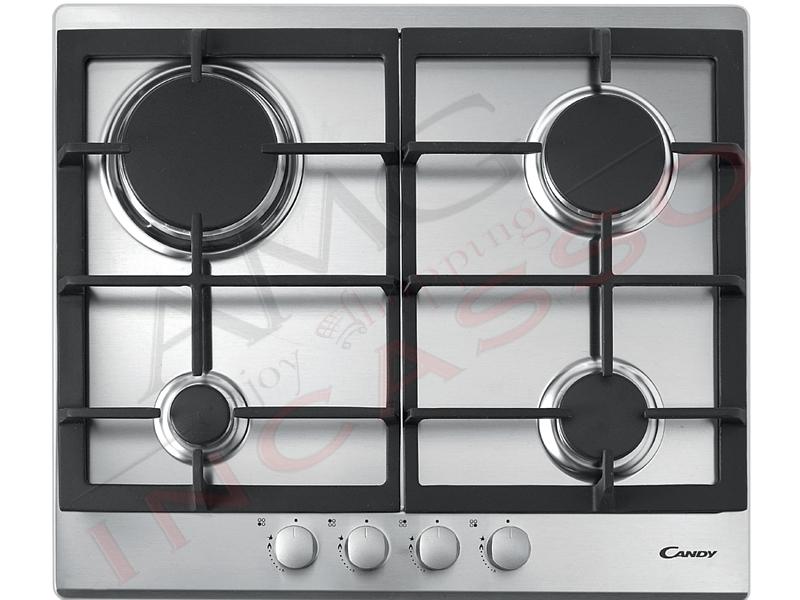 Piano Cottura 60 Candy CHG6BRX 4 Fuochi Griglia Ghisa Inox