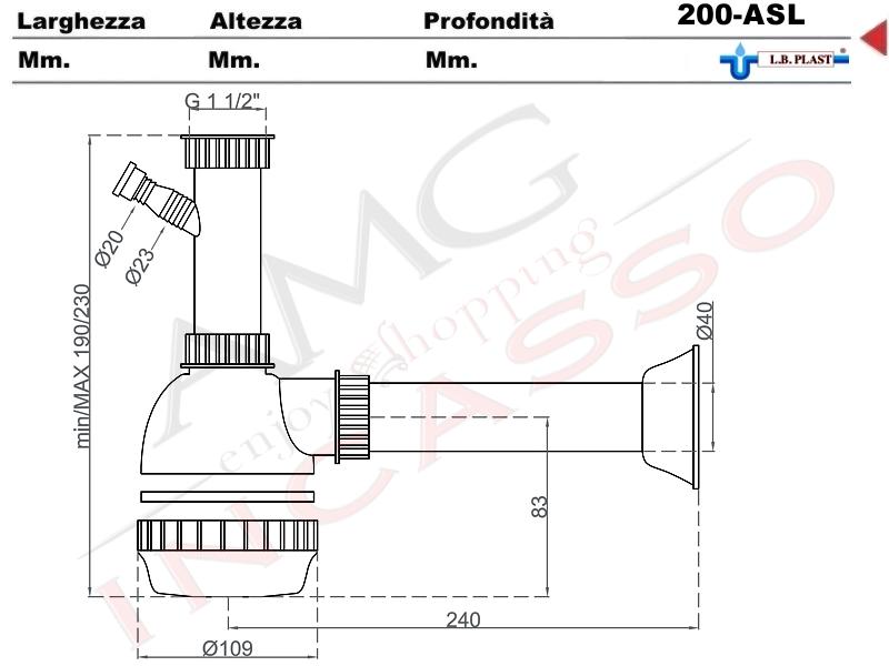 Scarico Lavello Cucina Altezza.Sifone 1 Via A Fiasca L B Plast 200 Als Con Attacco Lavastoviglie E Uscita A Muro Per Lavabo Lavello Cucina Incasso Ingresso 1g 1 2 Tubo Scarico Diam 40 Amg Incasso Elettrodomestici Da Incasso
