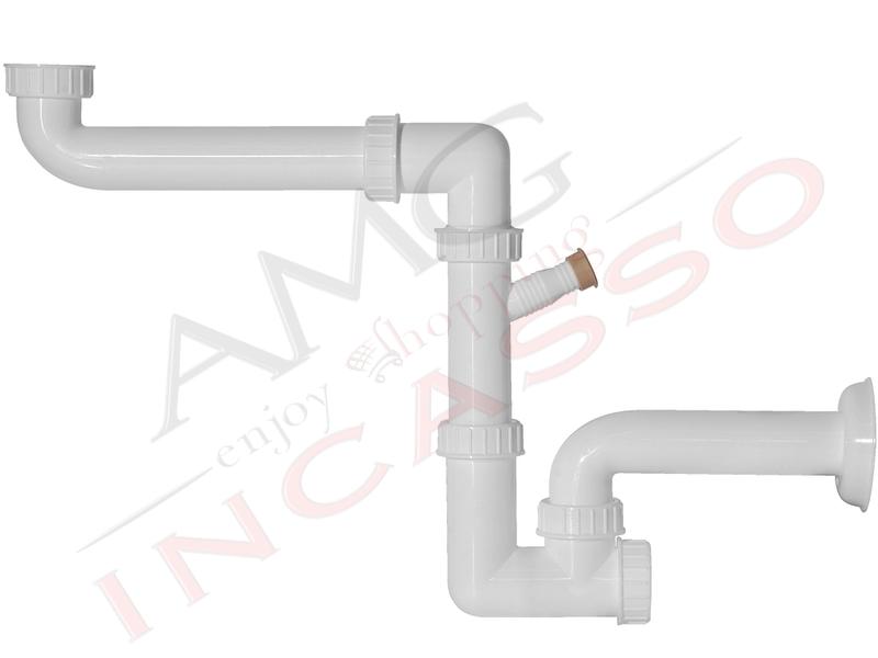 Sifone 1 via ispezionabile L.B.Plast 710-AMG Space-sever con attacco lavastoviglie e uscita a muro per lavabo lavello cucina incasso - ingresso G1 1/2" tubo scarico diam. 40