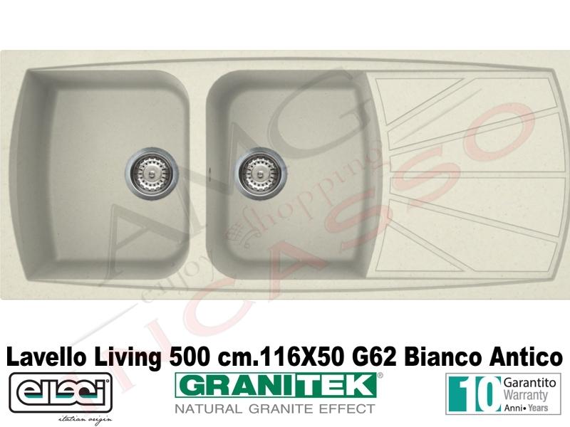 Lavandino Cucina Due Vasche.Lavello Cucina 2 Vasche Living Granitek Cm 116x50 G62 Bianco Antico Amg Incasso Elettrodomestici Da Incasso