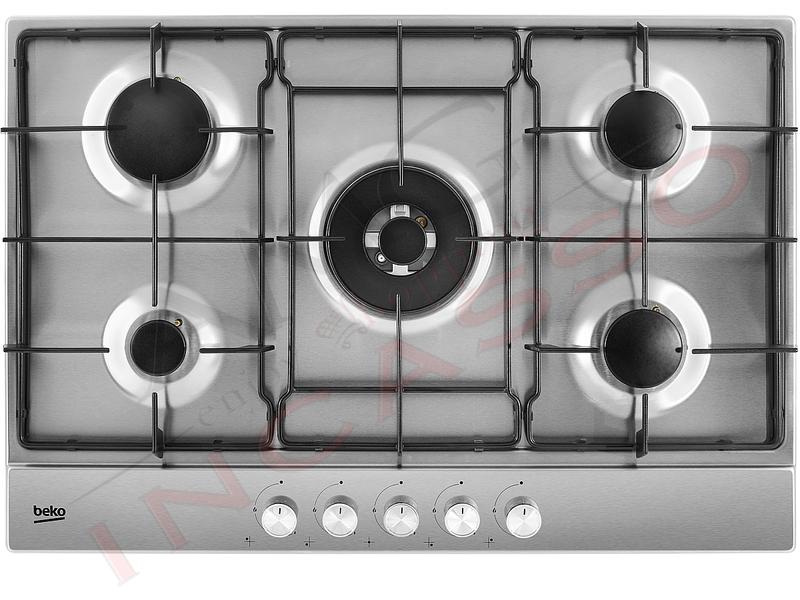 Piano Cottura Cucina 5 Fuochi Gas cm. 75 Acciaio Inox