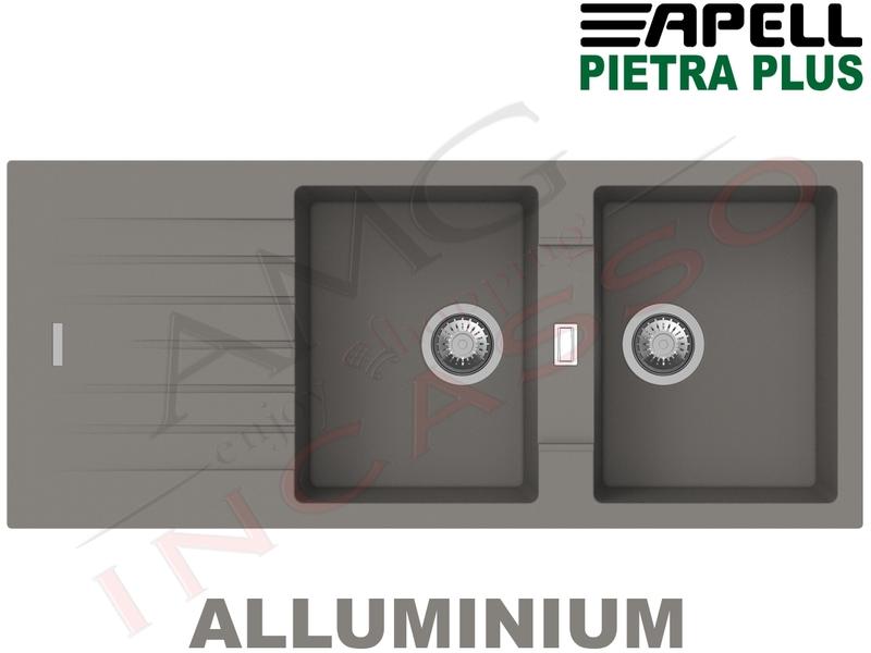 Lavello Cucina New Pietra Plus 2 Vasche cm.116X50 Fragranite Alluminio