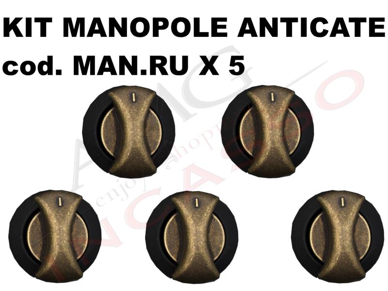 Kit 5 Manopole in Metallo Anticate Bronzate per Piani Cottura Schock