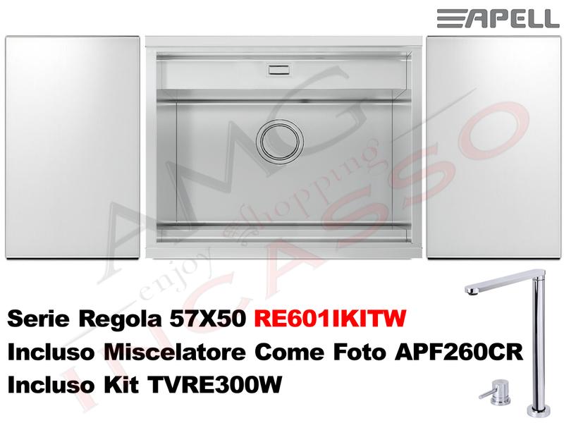 Lavello Regola RE601IKITW Filotop 57X50 Acciaio Vetro Bianco + Miscelatore