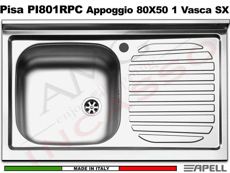 Lavello Apell Pisa PI801RPC Appoggio Monostampo 80X50 1 Vasca SX Gocciol.DX Inox