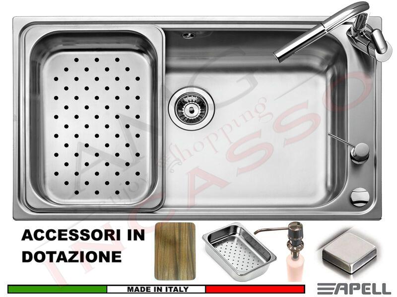 Lavello Cucina Criteria 1 Vasca cm. 86x50 Acciaio Inox con Accessori