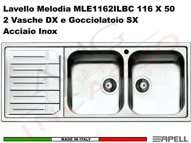 Lavello Apell Melodia 116X50 2 Vasche DX e Gocc.SX Acciaio