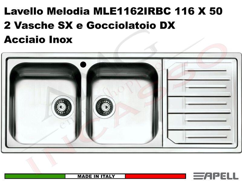 Lavello Apell Melodia 116X50 2 Vasche SX e Gocc. DX Acciaio