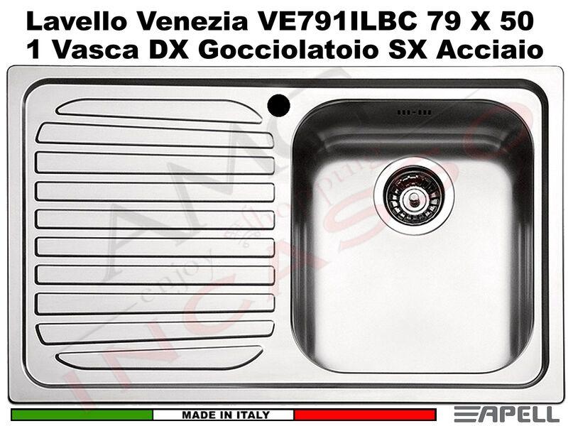 Lavello Apell Venezia VE791ILBC 79 X 50 1 Vasca DX Gocciolatoio SX Acciaio