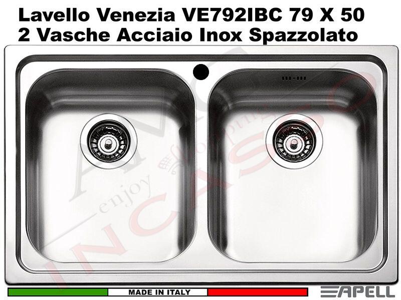 Lavello Cucina Venezia 2 Vasche cm. 79X50 Acciaio Inox