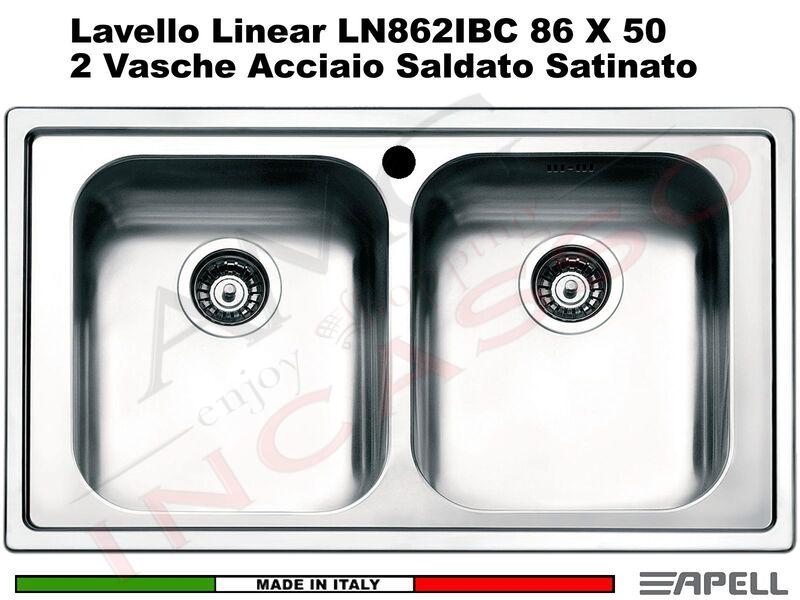 Lavello Cucina Linear 2 Vasche cm. 86x50 Acciaio Inox