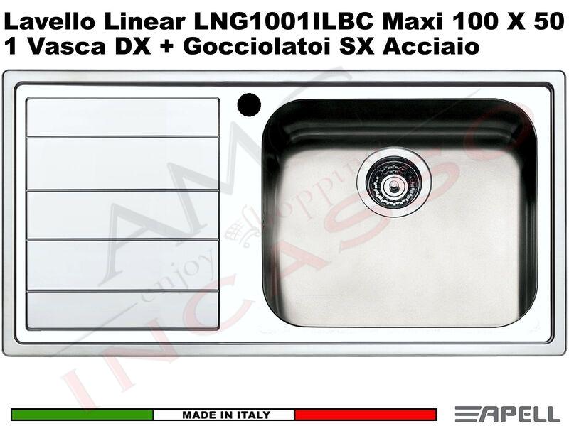 Lavello Apell Linear LNG1001ILBC Maxi 100X50 1 Vasca DX + Gocciolatoi SX Acciaio