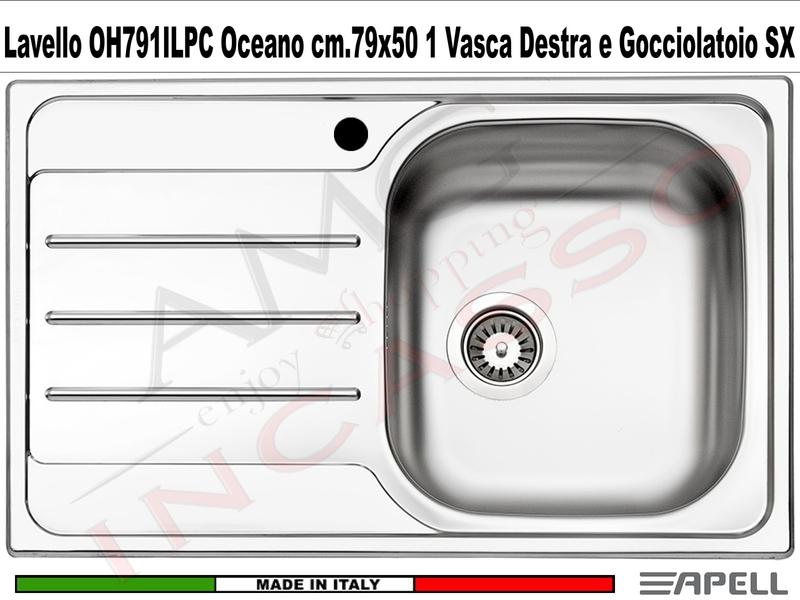 Lavello Apell Oceano Acciaio Prelucido cm. 79 X 50 1V DX e Gocc. SX