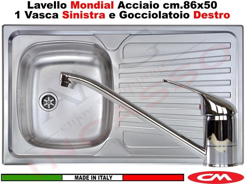 Lavello Cucina Mondial 1 Vasca SX e Gocc. cm. 86X50 Acciaio Inox con Miscelatore
