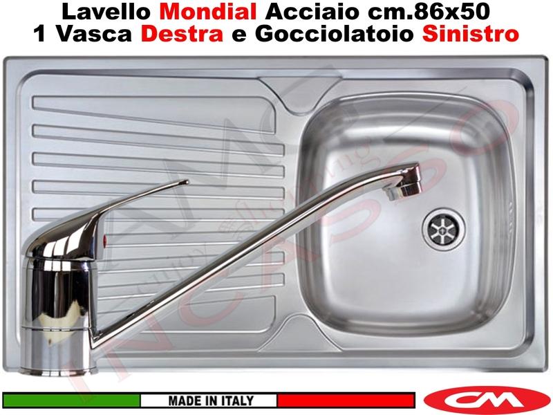 Lavello Cucina Mondial 1 Vasca DX e Gocc. cm. 86X50 Acciaio Inox con Miscelatore