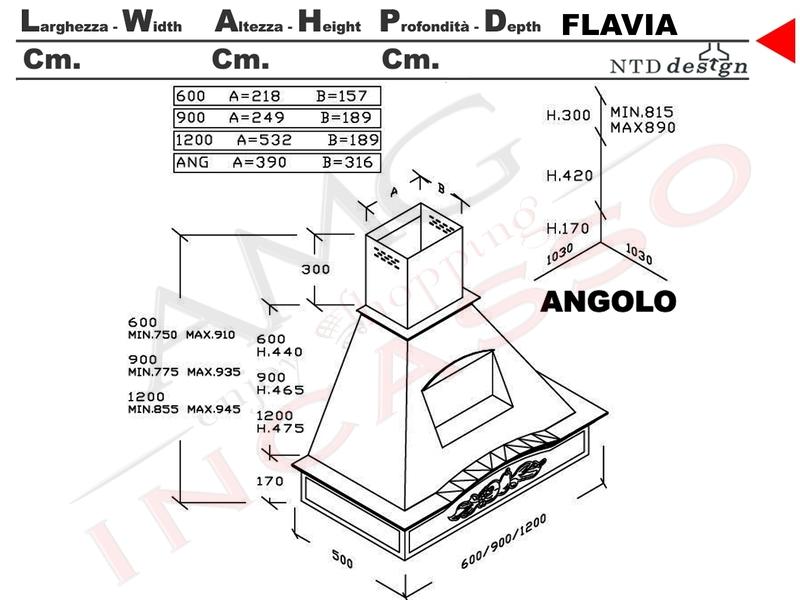 Cappa Angolo 103X103 Con Nicchia e Trave Legno Frassino Grezzo