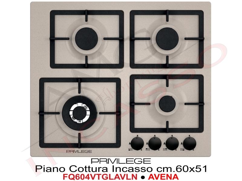 Piano Cottura Cucina Linea Quadra 4 Fuochi Gas cm. 60 Avena Griglie in Ghisa