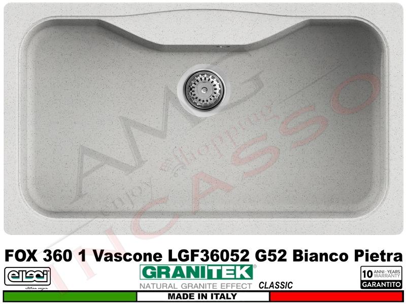 Lavello LGF36052 Fox 360 86X50 1 Vasca Granitek Classi® G52 Bianco Pietra