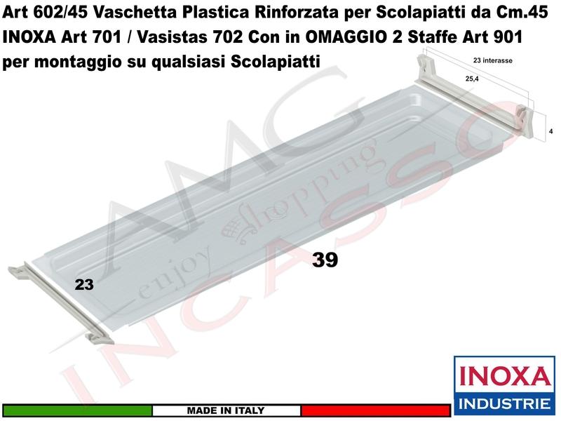 Vaschetta Raccogligocce Trasparente INOXA 602/45T Per Scolapiatti da 45 + Staffe