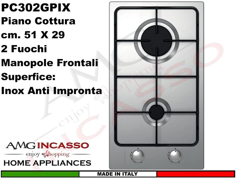 Piano Cottura AMG Home PC302GPIX Incasso Cucina Domino 30 2 Fuoch Gas Acciaio IX