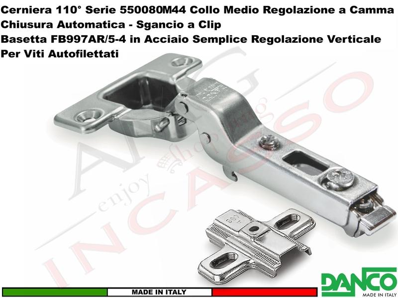 Cerniera Clip Danco F550080M44 Automatica 110° Collo Medio+ Basetta 997 Acciaio