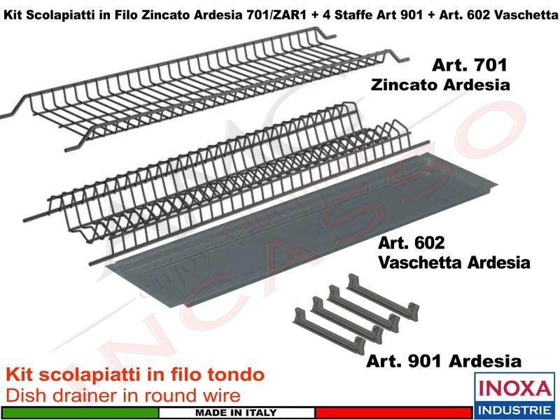 Kit Scolapiatti ARDESIA 60 701/60ZARP2 + 2 Staffe 901 + 1 Vaschetta 602