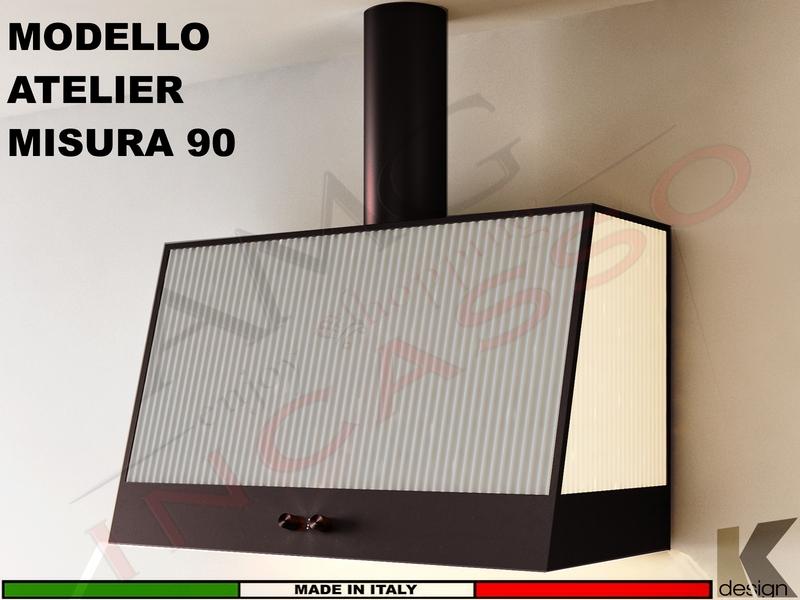 Cappa Parete Moderna 90 ATELIER Finitura Nero Opaco Vetro Bianco Motore 600 m³/h