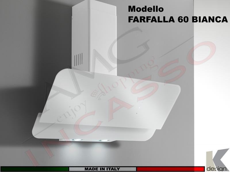 Cappa Parete Moderna 60 FARFALLA Finitura Bianca Vetro Bianco Motore 650 m³/h