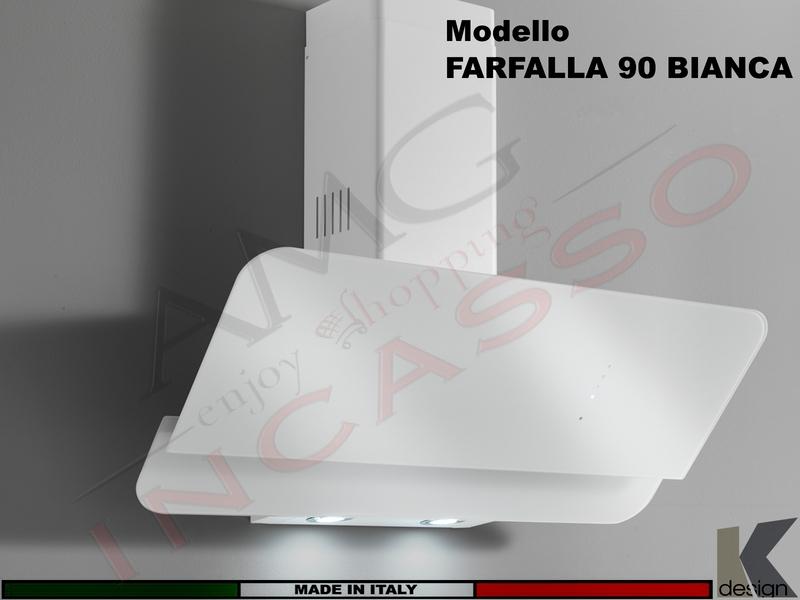 Cappa Parete Moderna 90 FARFALLA Finitura e Vetro Bianco Motore 650 m³/h