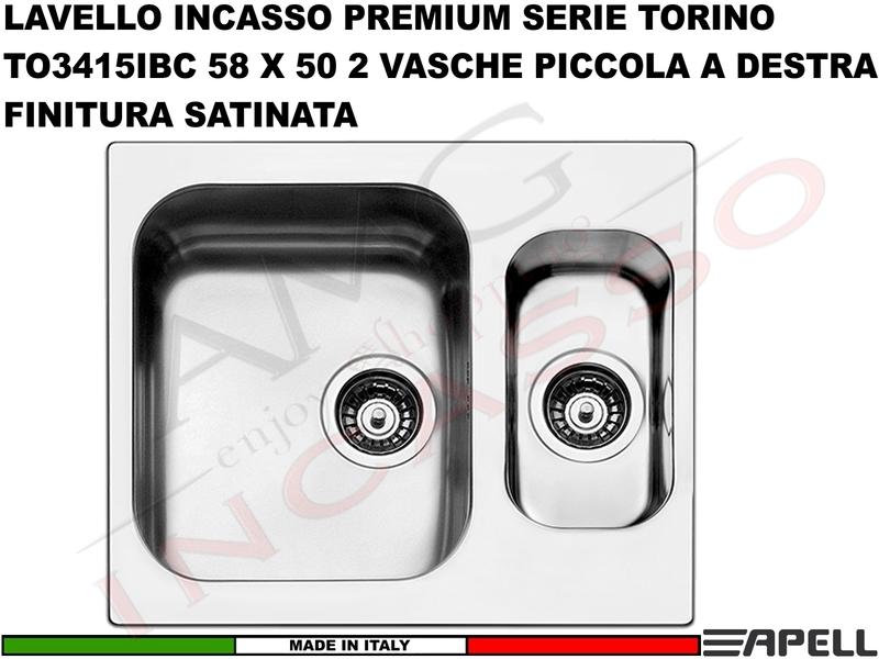Lavello Apell Torino Acciaio Spazzolato 58X50 1 Vasca e Mezza