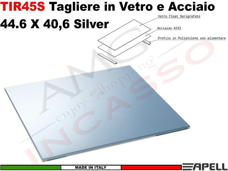 Kit 2 Accessori Apell TIR45S Cover Tagliere in Vetro cm.40,2X44,45 Silver