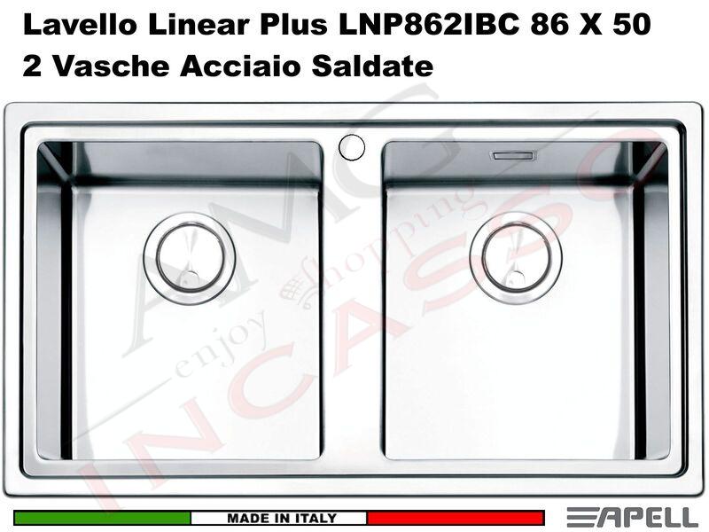 Lavello Cucina Linear Plus 2 Vasche cm. 86x50 Acciaio Inox