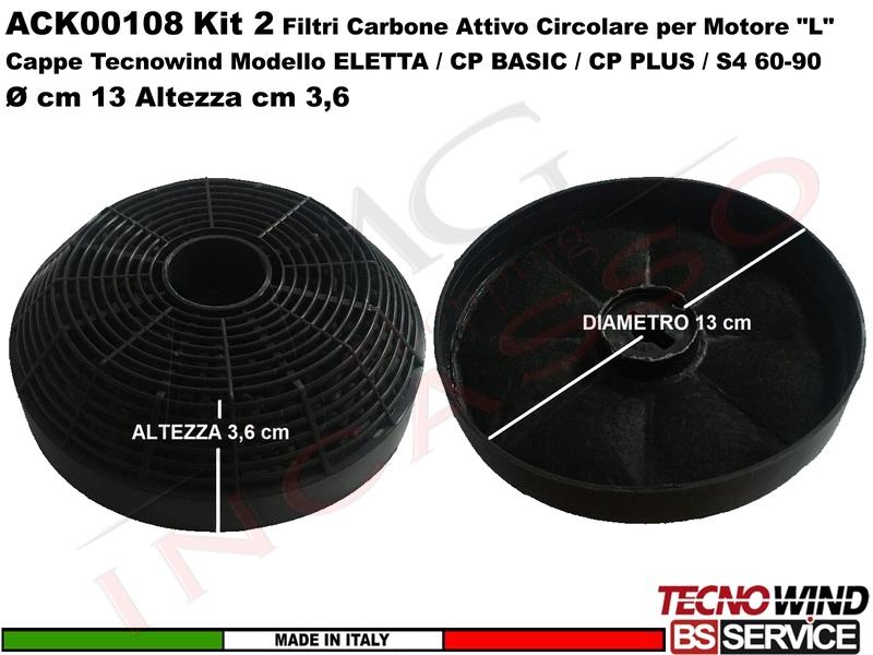 Kit 2 Filtri Carbone Attivo Antigrasso Circolare ACK00108 Tipo "L" Ø 13 H. 3,6