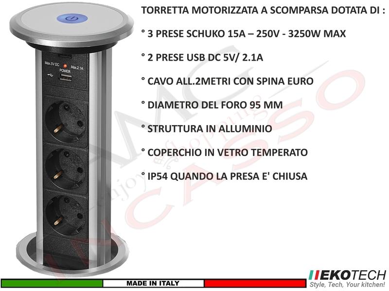 Torretta Multipres Estraibile Motorizzata a Scomparsa con 3 Prese e 2 USB Grigia
