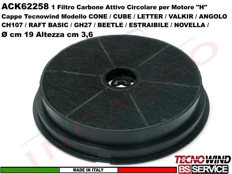 1 Filtro Carbone Attivo Antigrasso Circolare ACK62258 Tipo "H" Ø 19 Altezza 3,6
