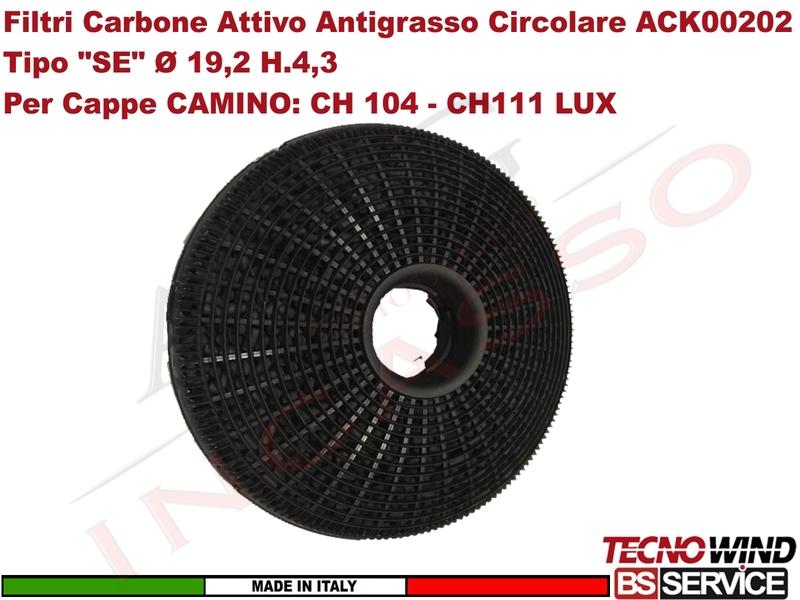 KIT 2 Filtri Carbone Attivo Antigrasso Circolare ACK00202 Tipo "SE" Ø 19,2 H.4,3
