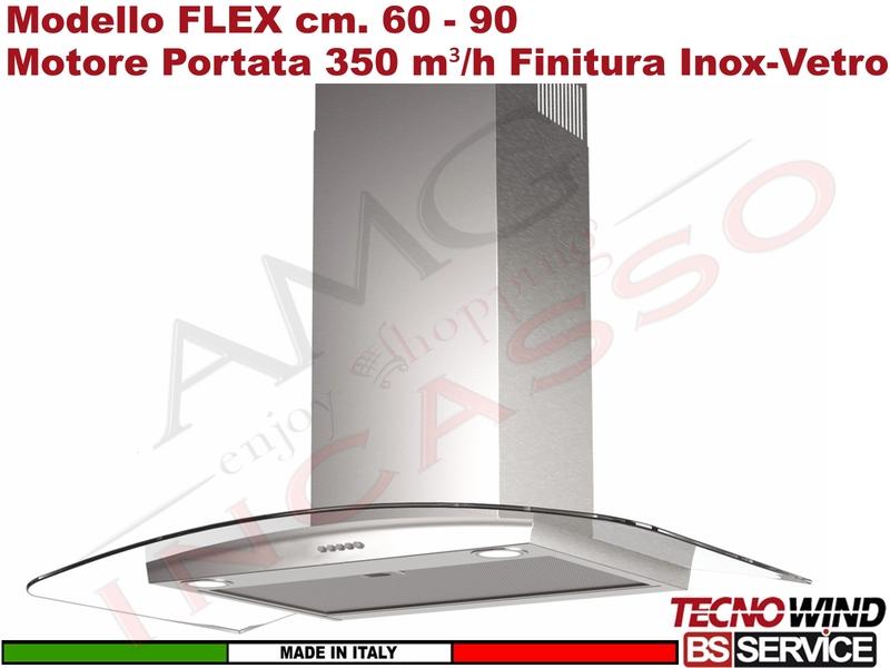Cappa Parete a T 90 Tecnowind FLEX MID K338I0017 Inox - Vetro Motore 350 m³/h