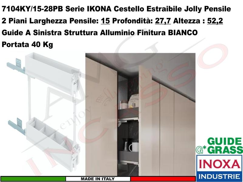 Carello Jolly Estraibile IKONA 7104KY/15-28PB Pensile 15 Guide Grass BIANCO